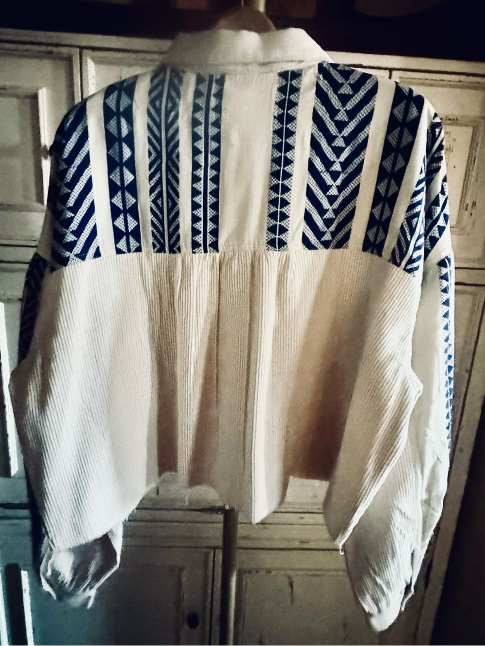 Rhea White Jacket with Blue Geometric Trim - Picture 2 of 2